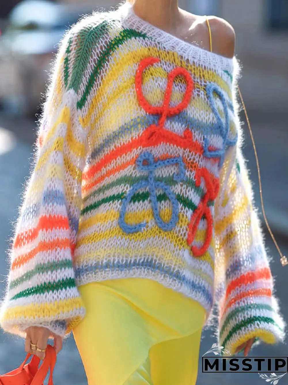 Rainbow Contrast Striped Sweater