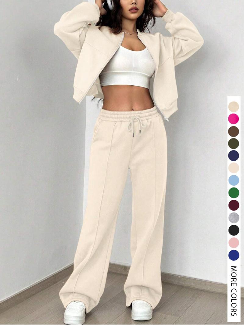 Women's Casual Striped Long Sleeve Zipper Jacket and Pants Set, Airport Wear, Fitted Natural Waist, Regular Length, All Seasons Women's Casual Striped Long Sleeve Zipper Jacket and Pants Set, Airport Wear, Fitted Natural Waist, Regular Length, All Seasons