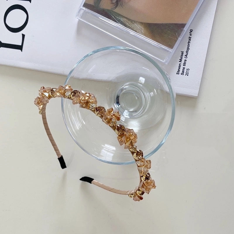 South Korea’s New Crystal Full Diamond Headband Summer Simple Hair Hole Steel Ring Thin Edge Headband