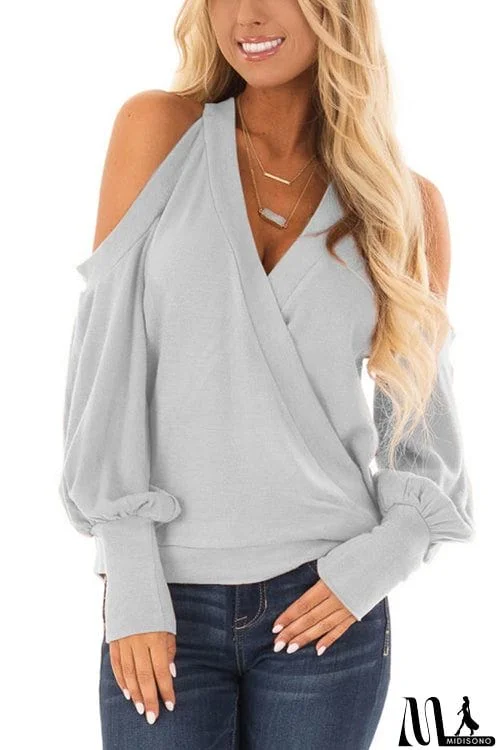MidiSono - Casual Off-Shoulder Lantern Sleeve Top