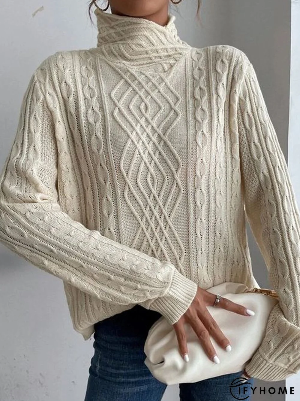 Casual Yarn/Wool Yarn Plain Turtleneck Tunic Sweater | IFYHOME