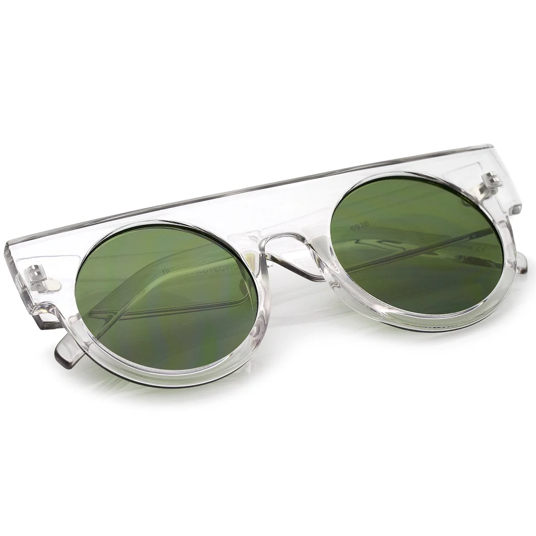 Futuristic Flat Top Wide Temple Flat Lens Round glasses 47mm