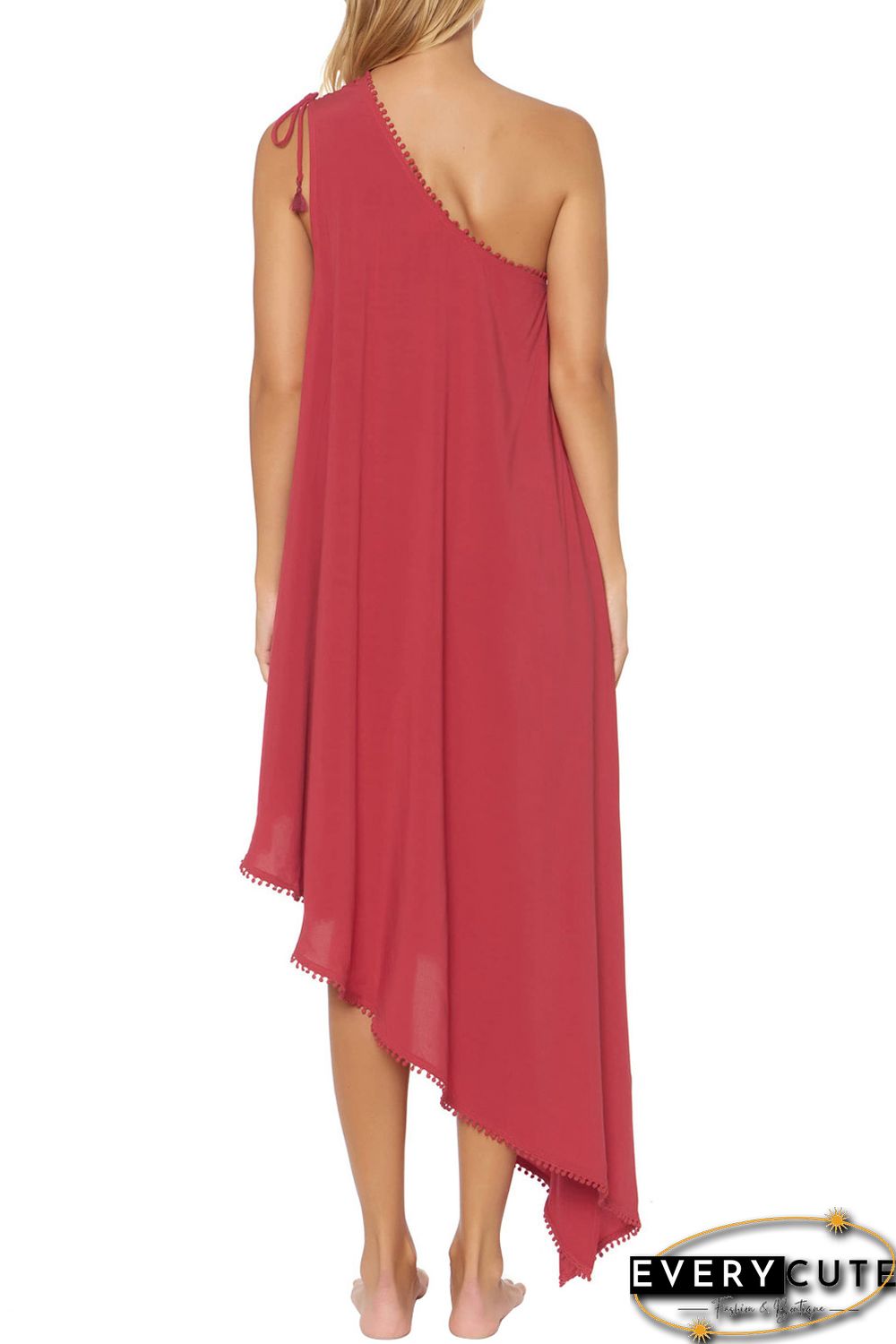Red One-Shoulder Maxi Cover-Up Dress