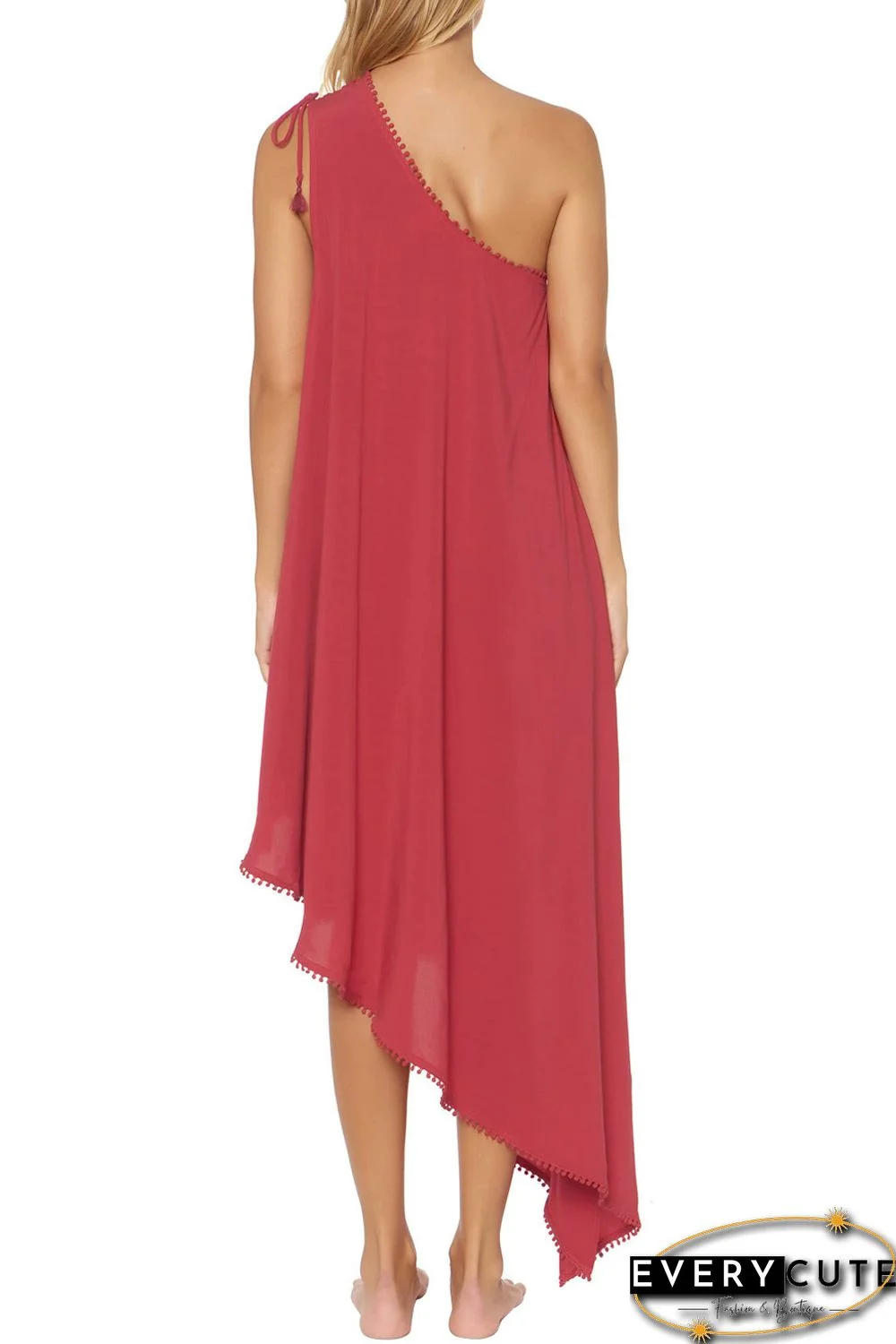 Red One-Shoulder Maxi Cover-Up Dress