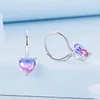 Sterling Silver Gradient Color Heart Zircon Hoop Earrings 