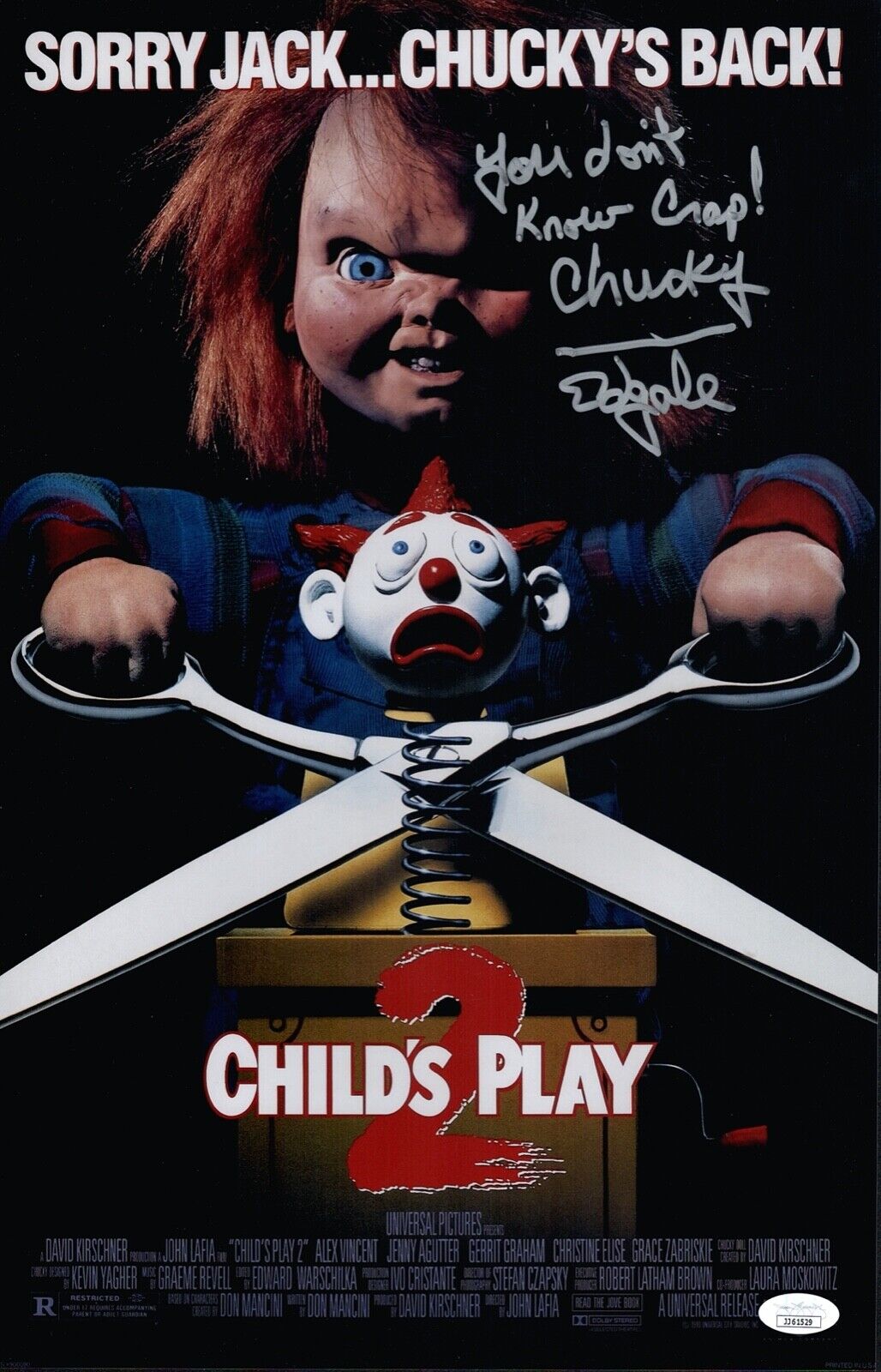 ED GALE Signed CHUCKY 11x17 Photo Poster painting Child's Play 2 Poster Autograph JSA COA Cert