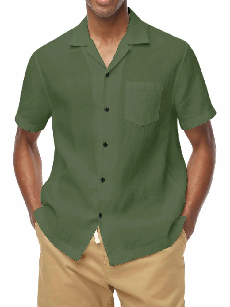 Men's Cuban Collar Pocket Comfortable Simple Short Sleeve Shirt