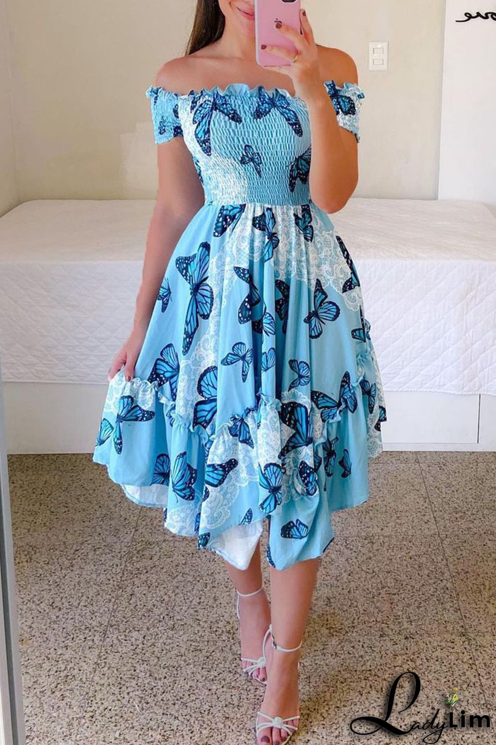 Red Casual Sweet Print Split Joint Fold Asymmetrical Off the Shoulder Irregular Dress Dresses