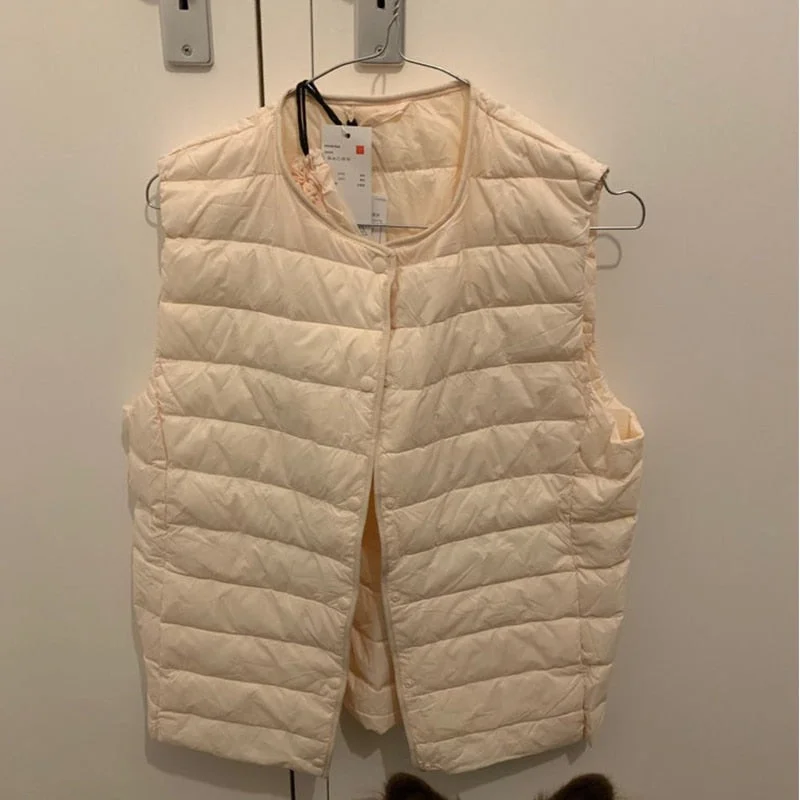 Fitaylor 90% Ultra Light White Duck Down Women Vest Thin Coat Women Duck Down Sleeveless Jacket V Collar Or O Collar Coat