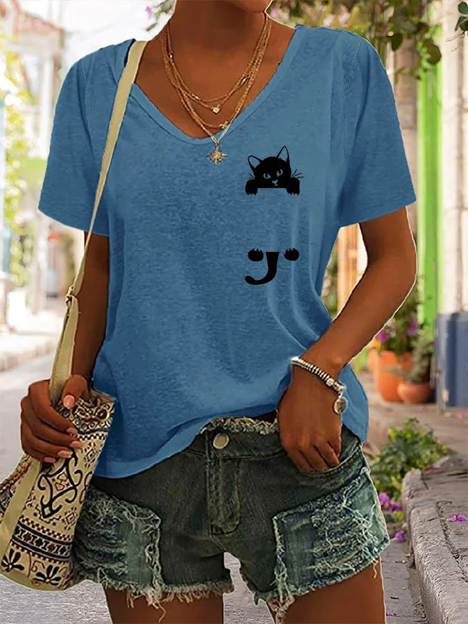 Cat Print Short Sleeve T-Shirt