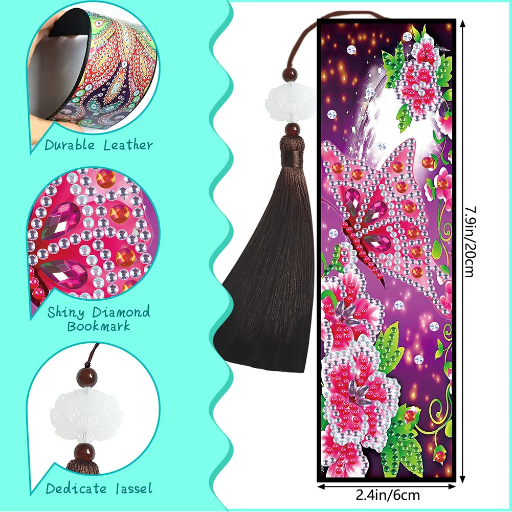 2pcs DIY Diamond Painting Leather Bookmark Butterfly Tassel Crafts