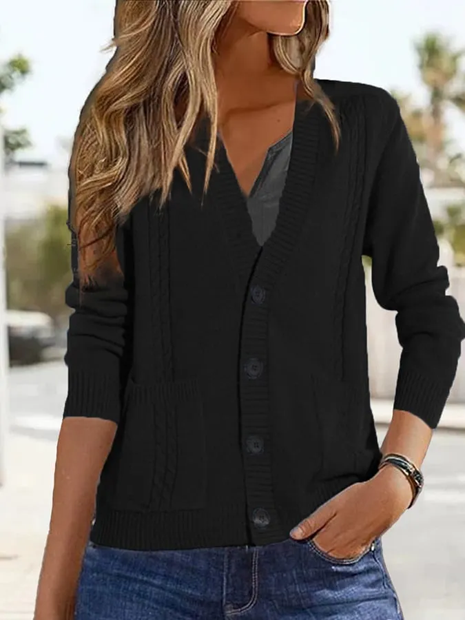 Women Fashion Cable Knit Button Front Sweater Coat