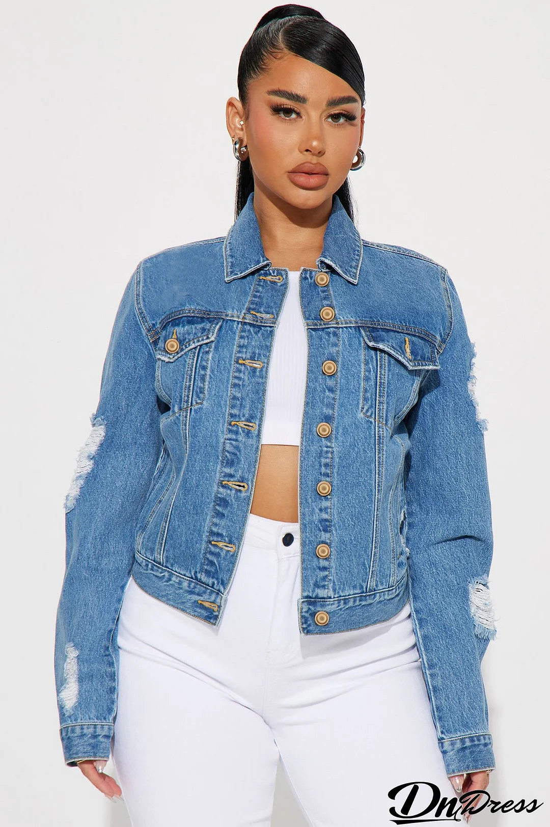 Women Ripped Denim Jackets