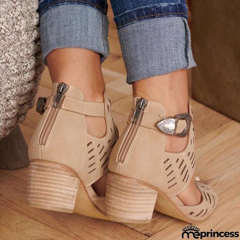 Women's Fashion Chunky Heel Adjustable Buckle Artificial Leather Sandals