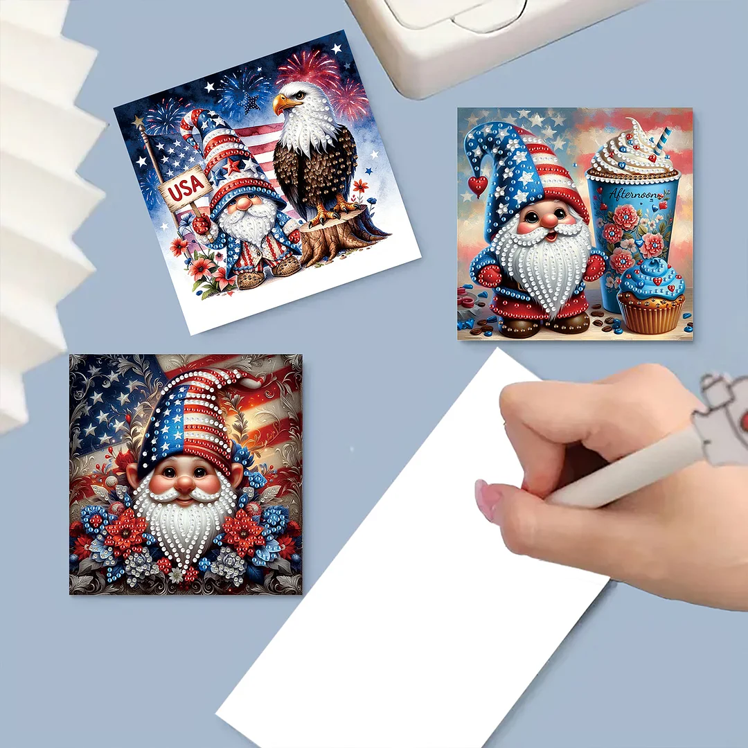 6pcs Independence Day Goblin DIY Diamond Painting Kit Greeting Card with Envelope Diamond Art Painting Greeting Cards for Family Friends Holiday Gift Congratulations