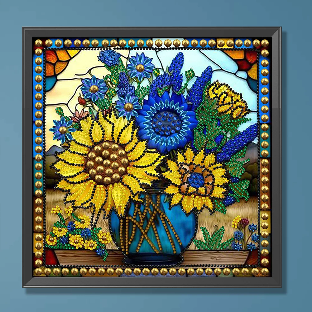 Diamond Painting - Partial Special Shaped Drill - Stained Glass Sunflower(Canvas|30*30cm)