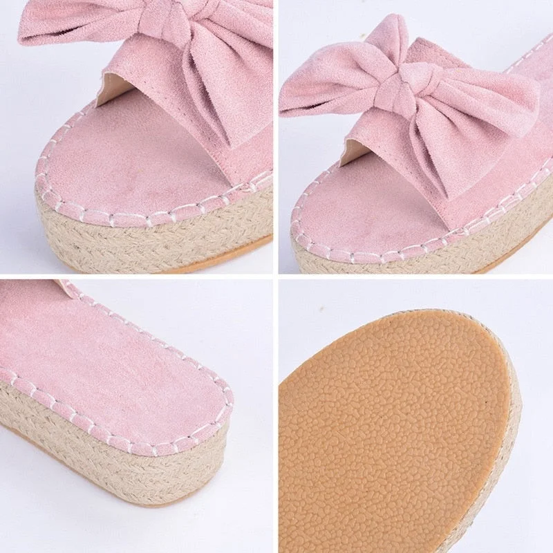 2021Sandals For Women  Women Bowknot Slippers Summer Casual Beach Muffin Slip On Platform Ladies Sandals Dress Party Peep Toe