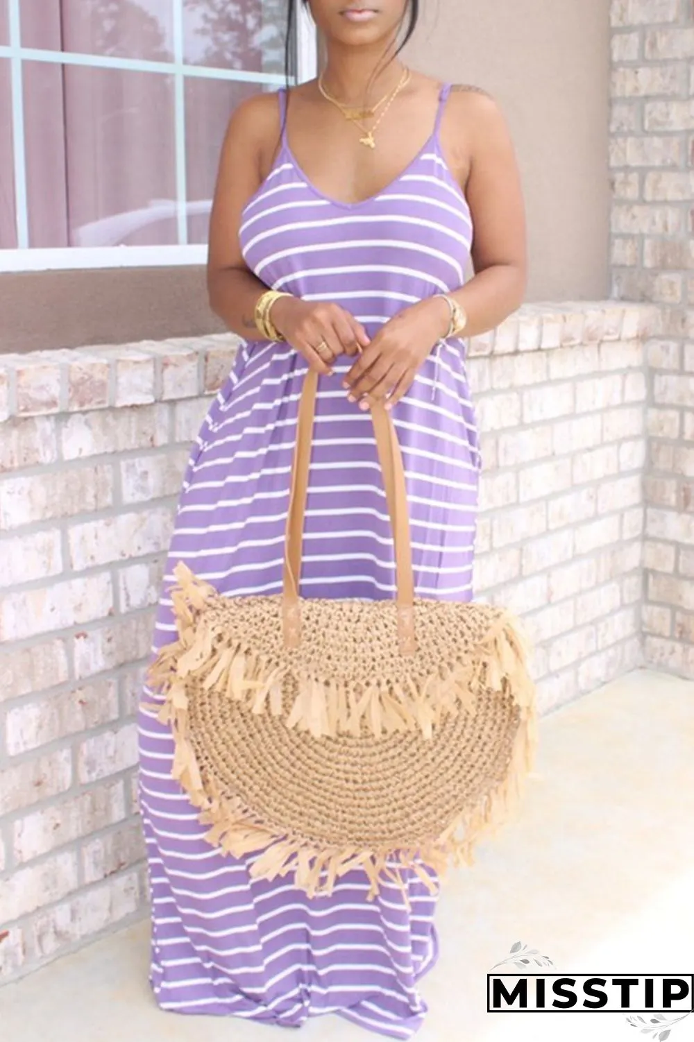 Colorful Fashion Casual Striped Sleeveless Loose Dress