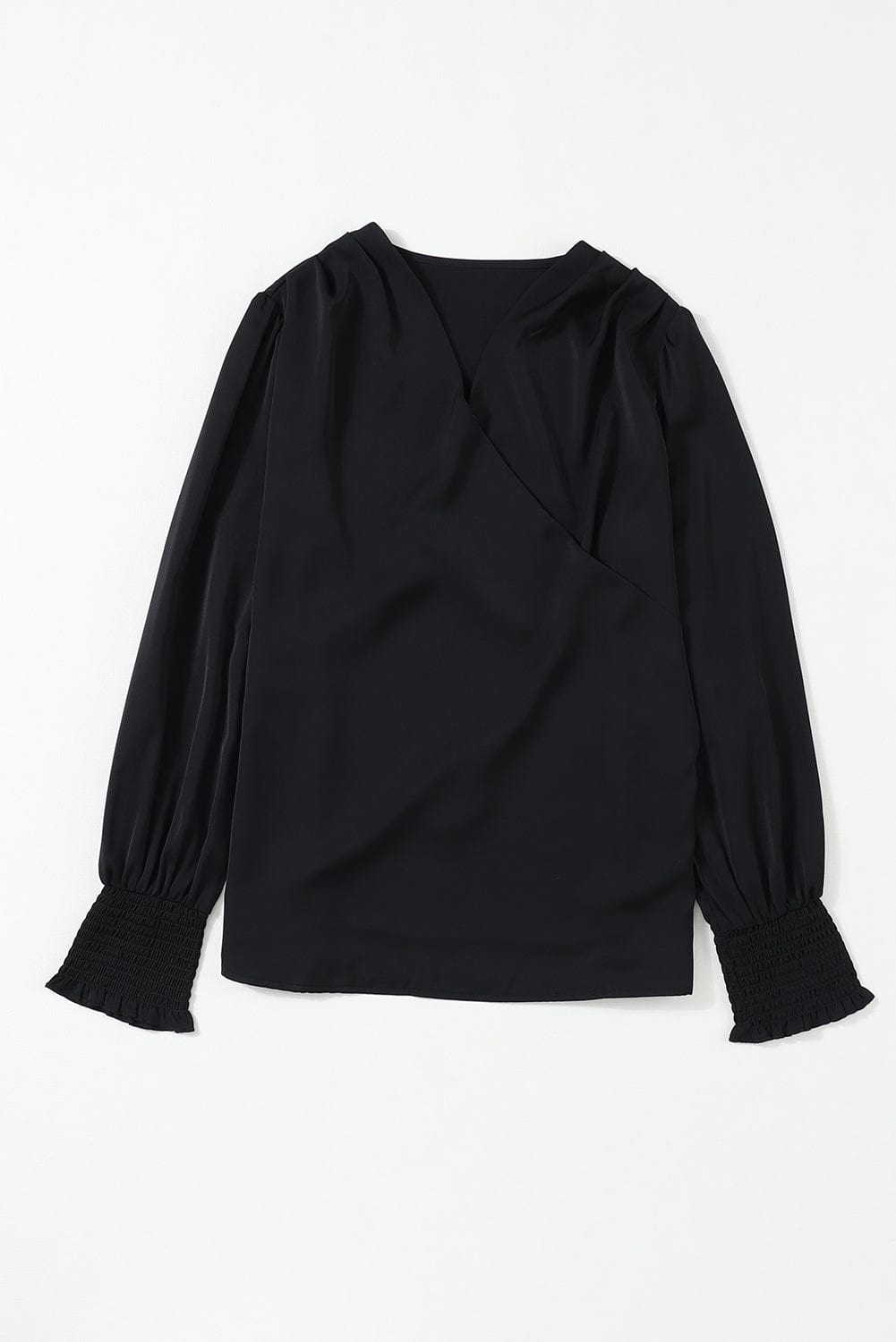 Elegant Black Drape Sleeve V-Neck Blouse