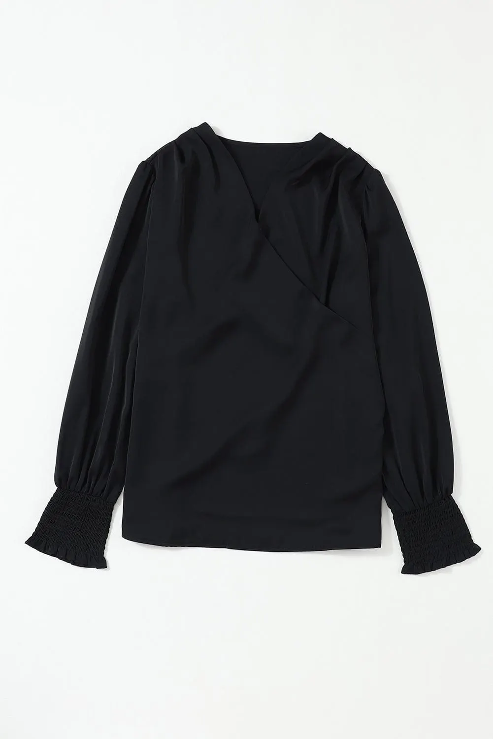 Elegant Black Drape Sleeve V-Neck Blouse
