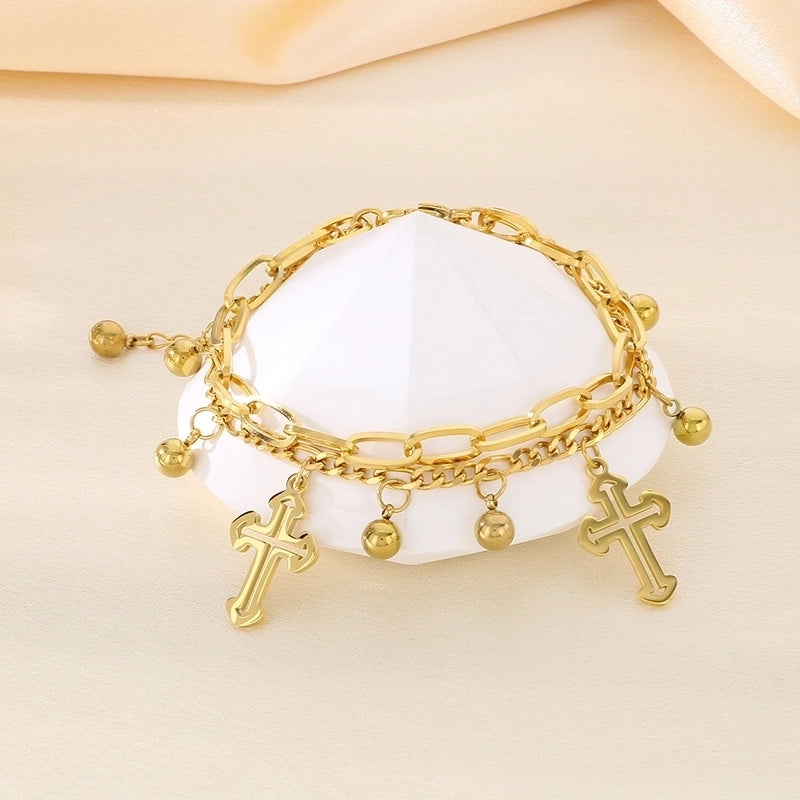 Elegant Minimalist Streetwear Cross 304 Stainless Steel 18K Gold Plated Bracelets In Bulk