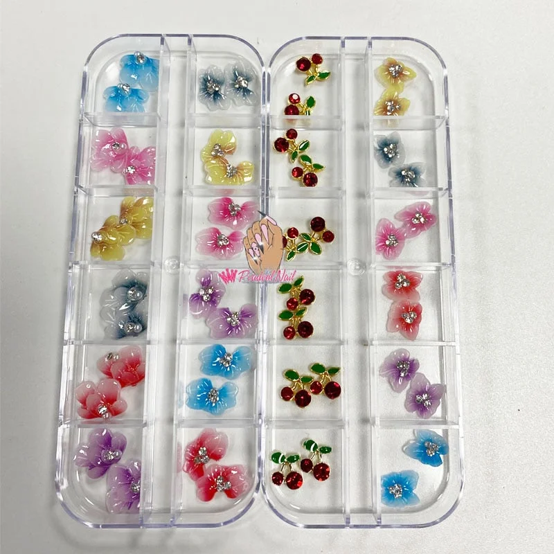 3D Nails Flower Acrylic Nail Art Trendy Charms Rhinestones Accessories Manicure Press On Tips Decoration 24pcs/pack-Nail Inspo