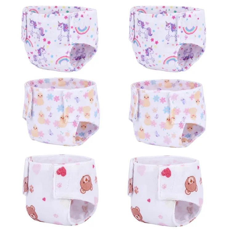 12" Cartoon Print Diapers 6 Pcs for Reborn Baby Dolls