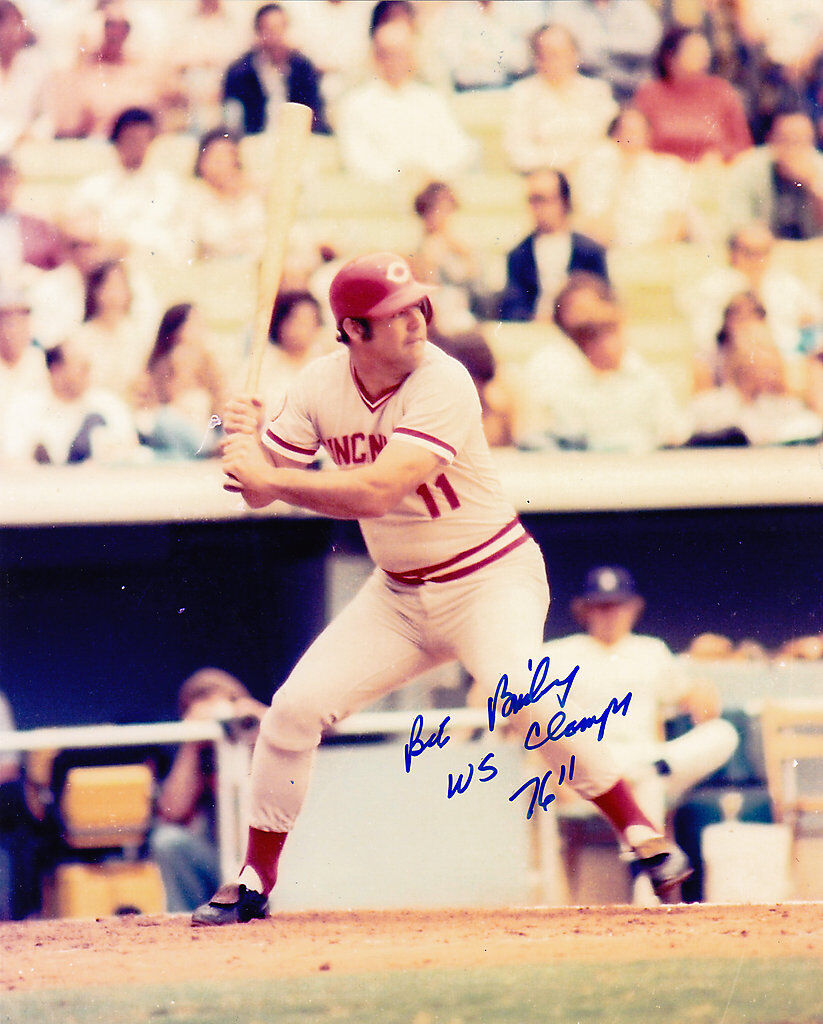 BOB BAILEY CINCINNATI REDS WS CHAMPS 1976 ACTION SIGNED 8x10