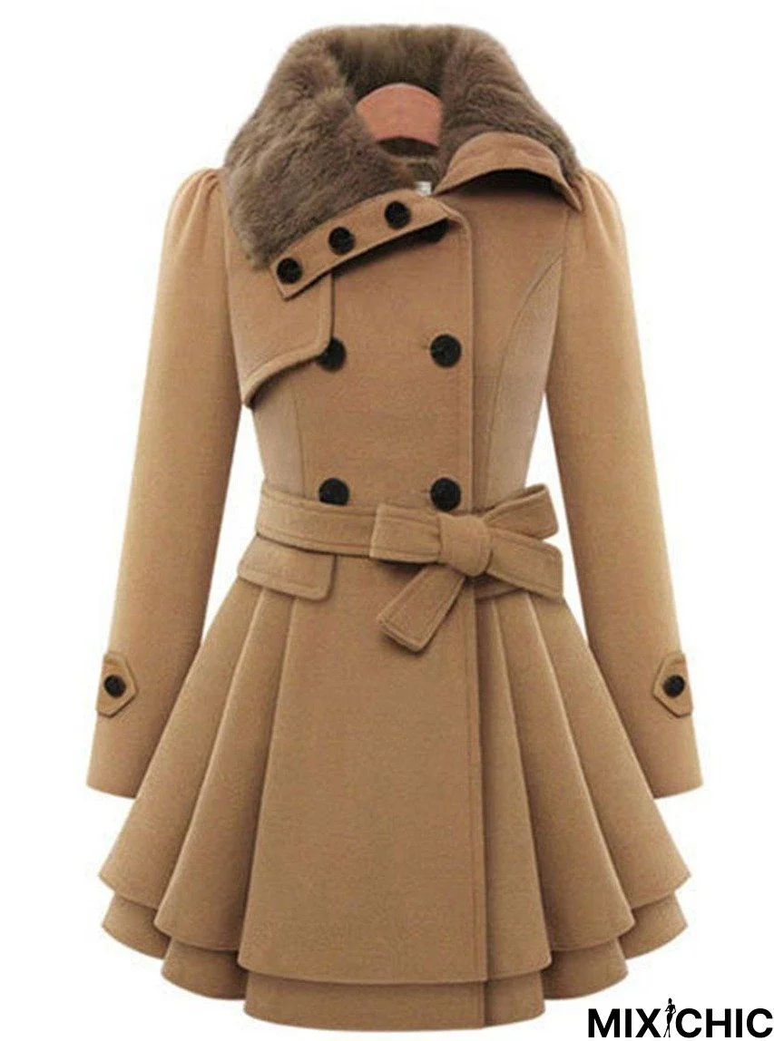 Fold-Over Collar Plain Coat