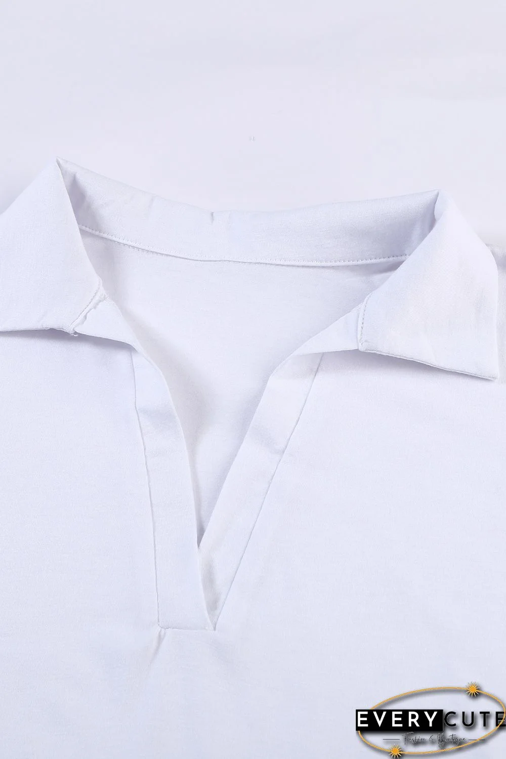White Collared V Neck Drop Sleeves T-shirt