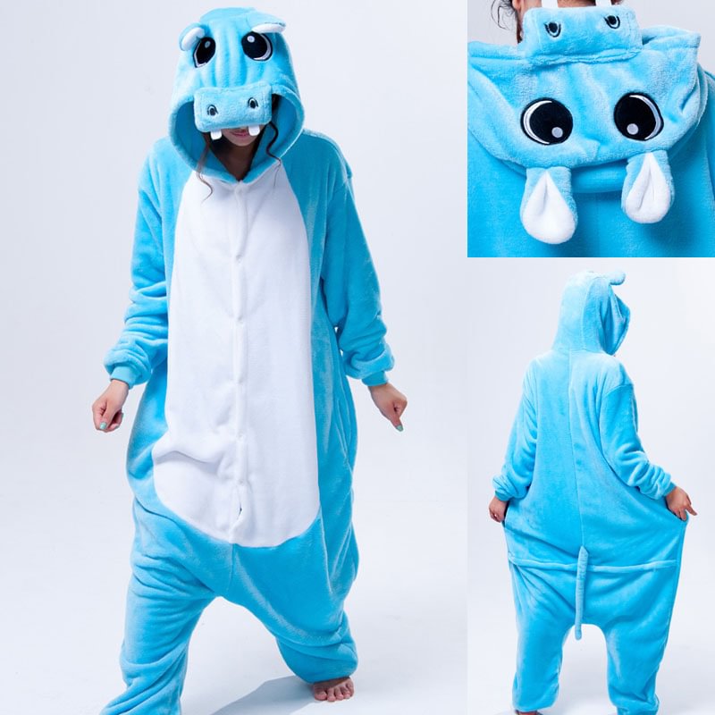 Unisex Adult Hippo Onesies Hoodie kigurumi Costume Pajamas-Pajamasbuy