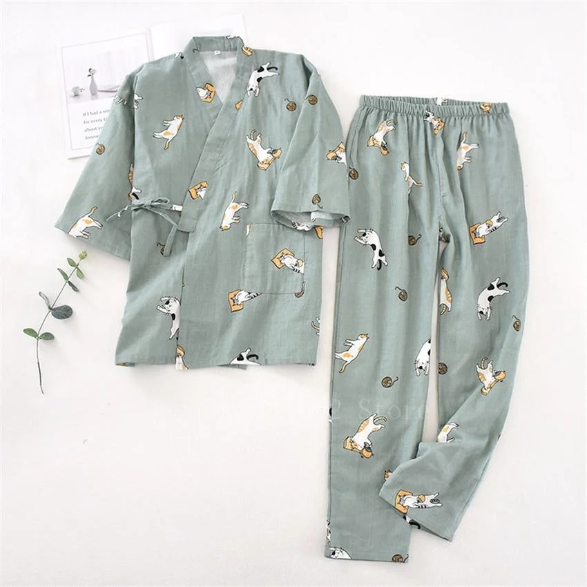 2PCS Kawaii Cat Printed Pajamas Set BE012