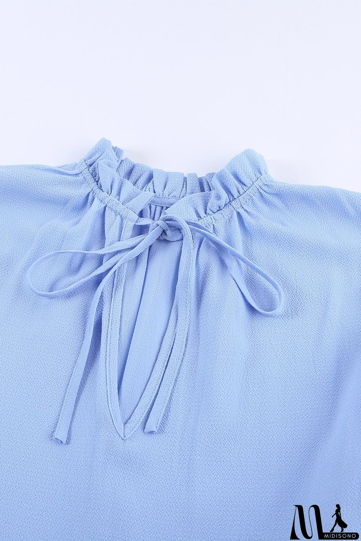 MidiSono - Sky Blue V Neck Ruffled Short Sleeve Swing Mini Dress