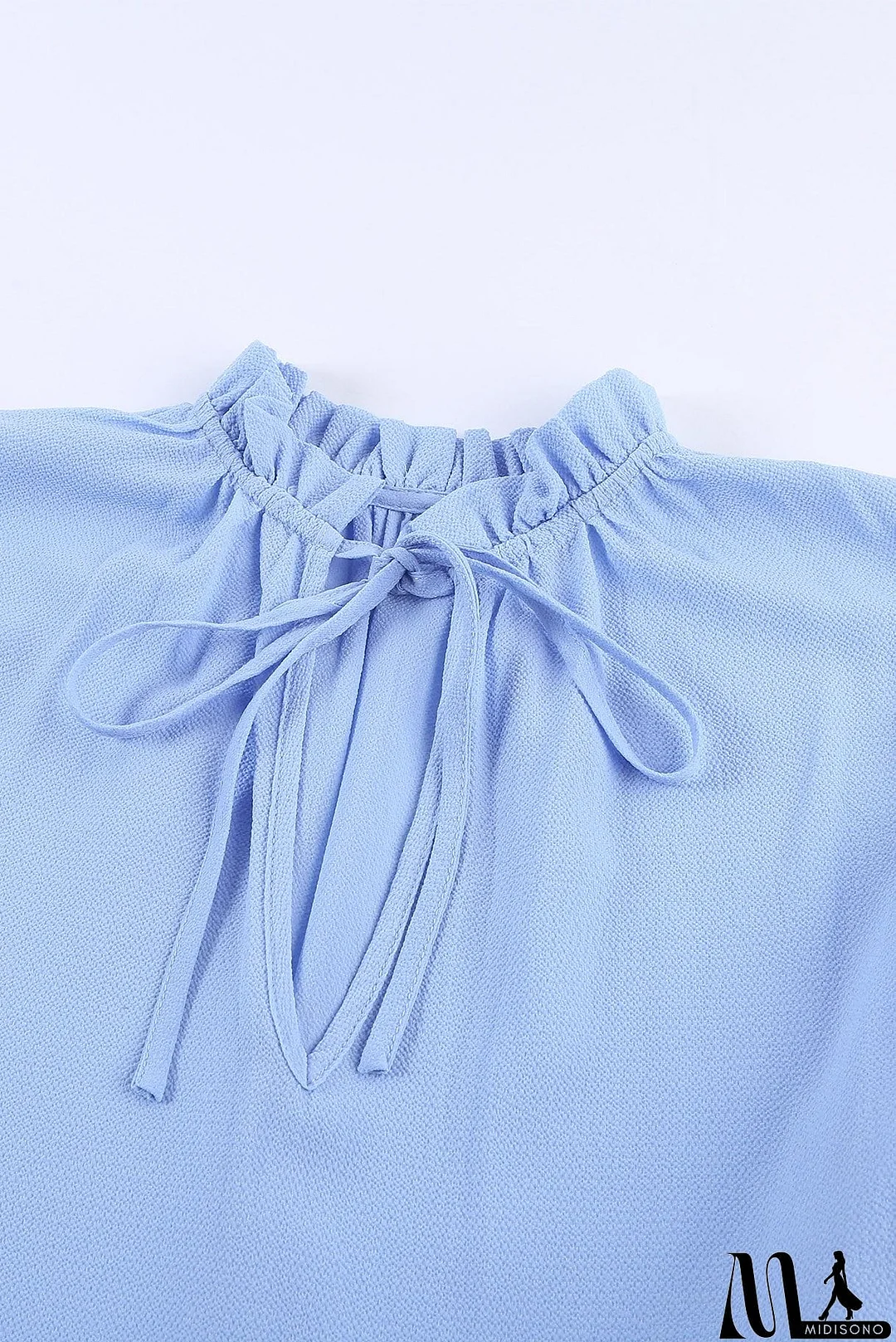 MidiSono - Sky Blue V Neck Ruffled Short Sleeve Swing Mini Dress