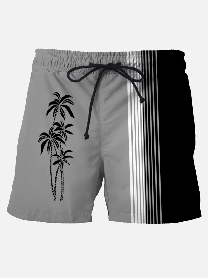 Men's Gray quick-drying striped beach shorts