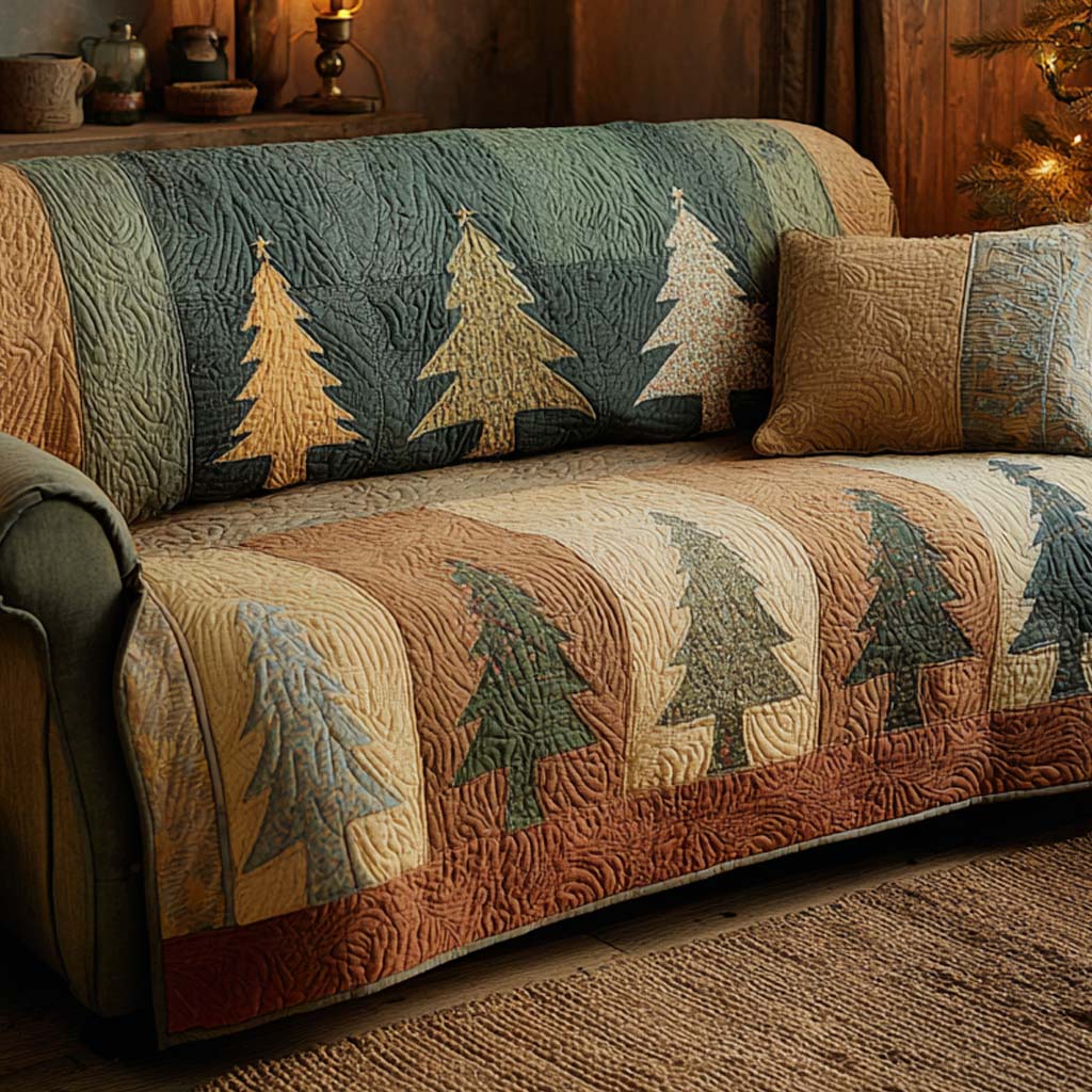 Rustic Winter Pines Quilted Sofa Cover NCU0XD1919 everthome