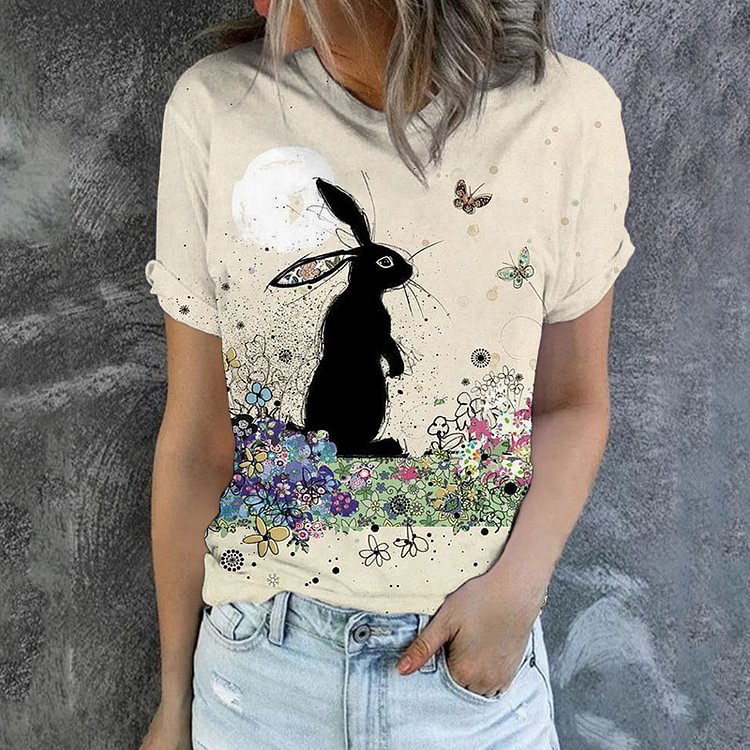 VChics Easter Bunny Print Casual Short Sleeve T-Shirt