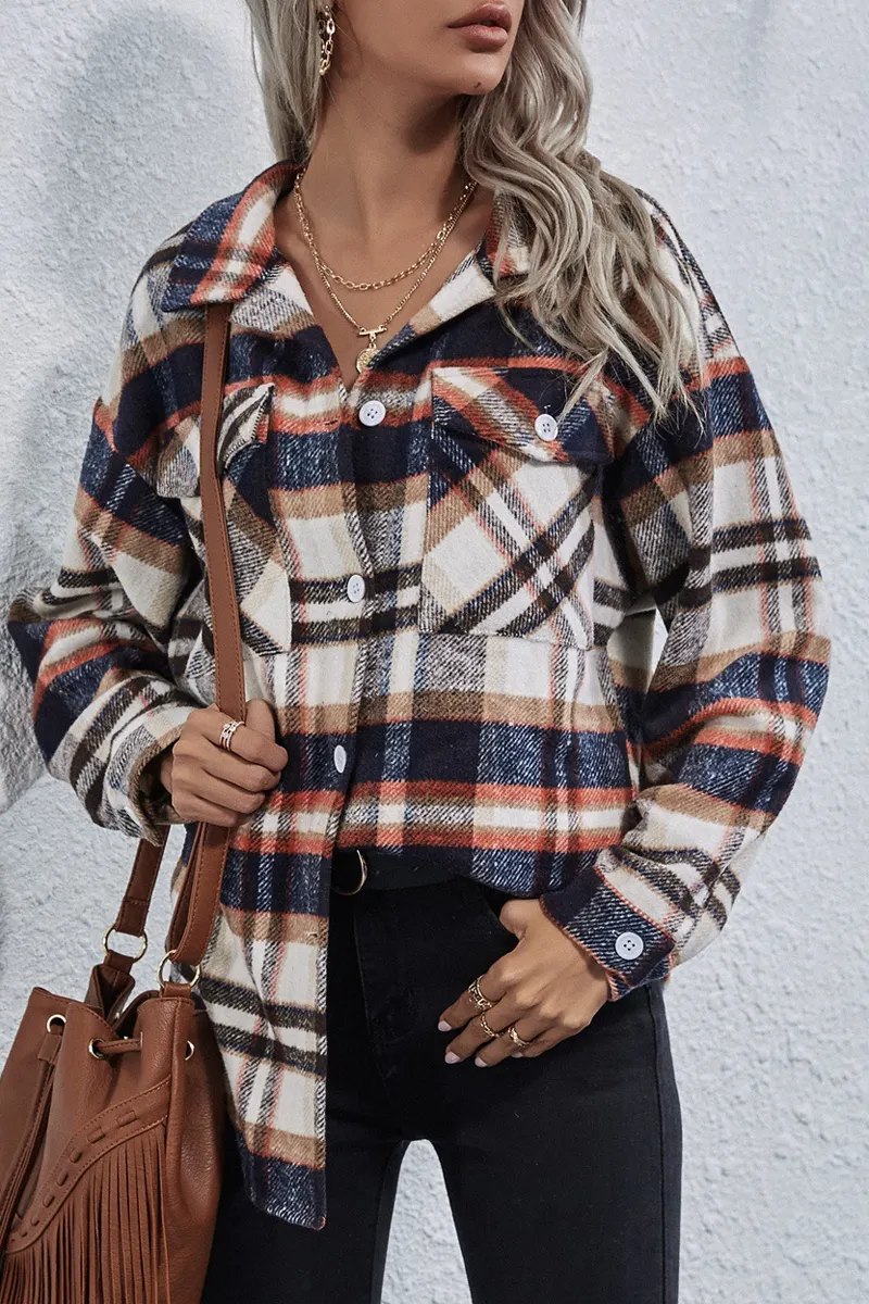 Long Sleeve Casual Plaid Woolen Coat
