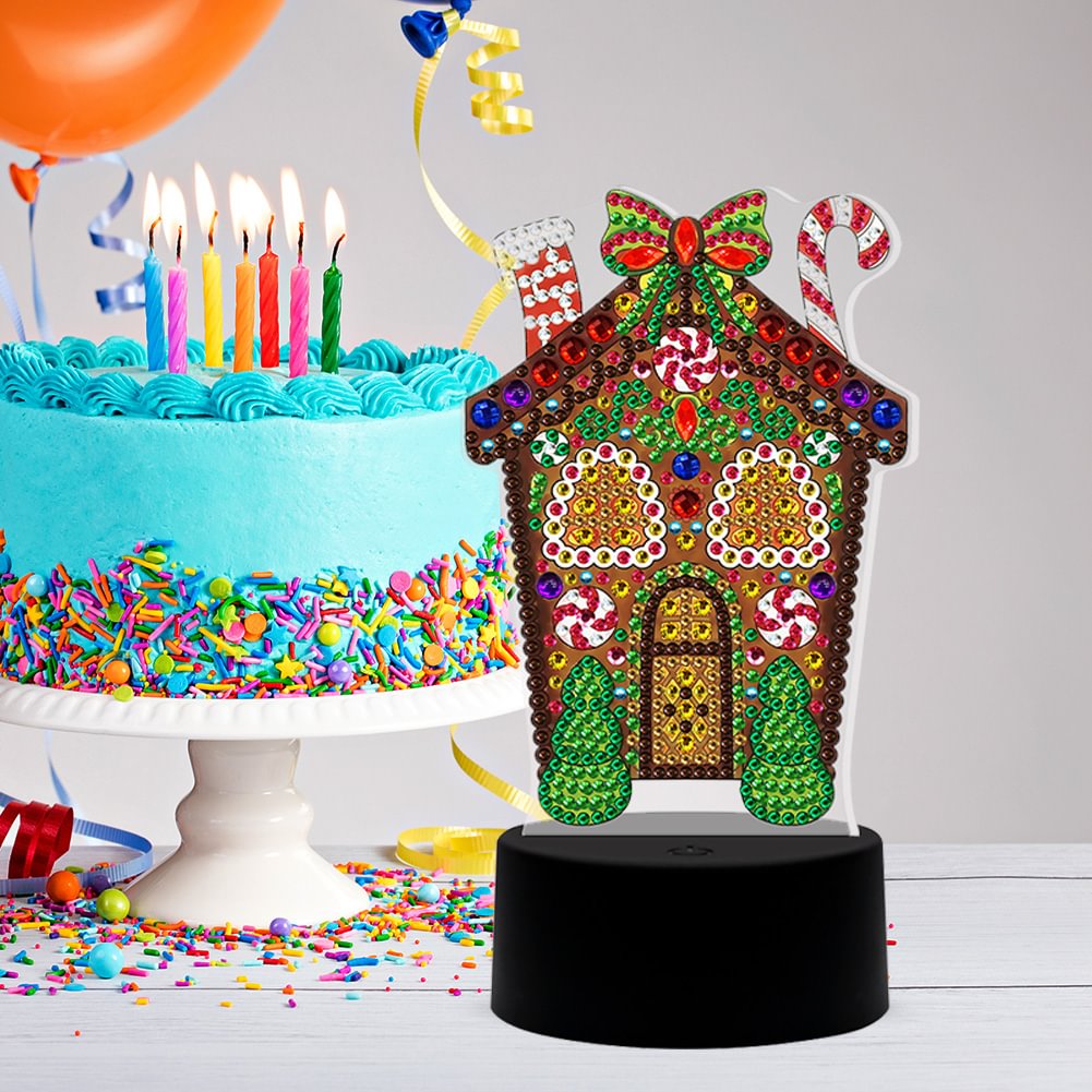 DIY Diamond Painting Gingerbread House LED Light Special Shaped Embroidery