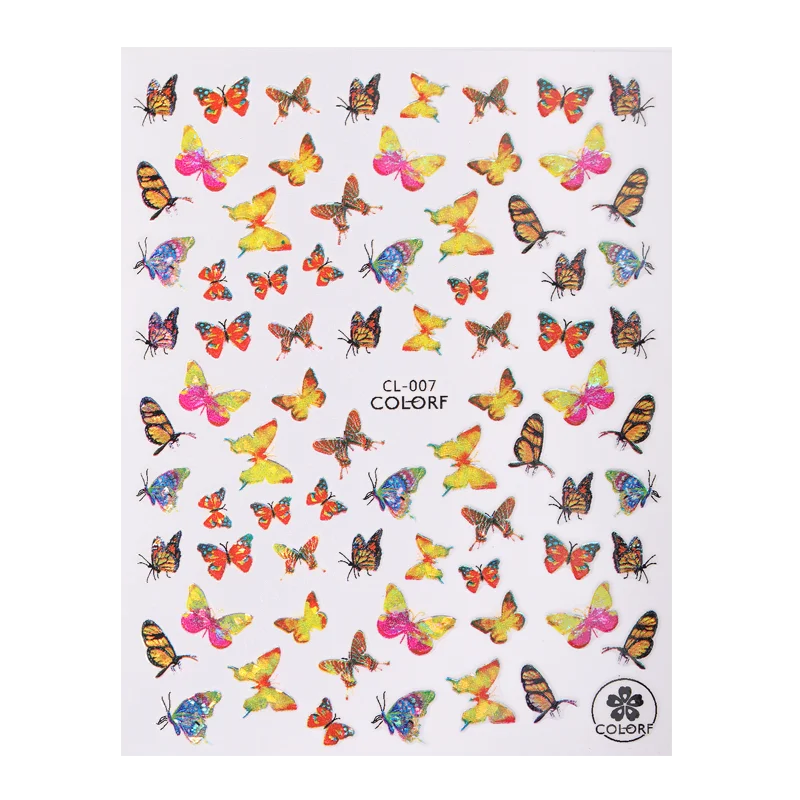 1 Sheet Laser Butterfly Gold Silver Black White 3D Nail Stickers Butterflies Heart Nail Decals Slider DIY Nail Art Decotaion-Nail Inspo