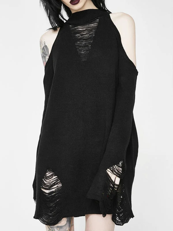 Strapless Punk Goth Destroyed Pullover Sweater