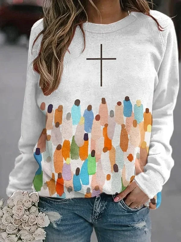 Women's Faith Respect Jesus Cross Print Sweatshirt