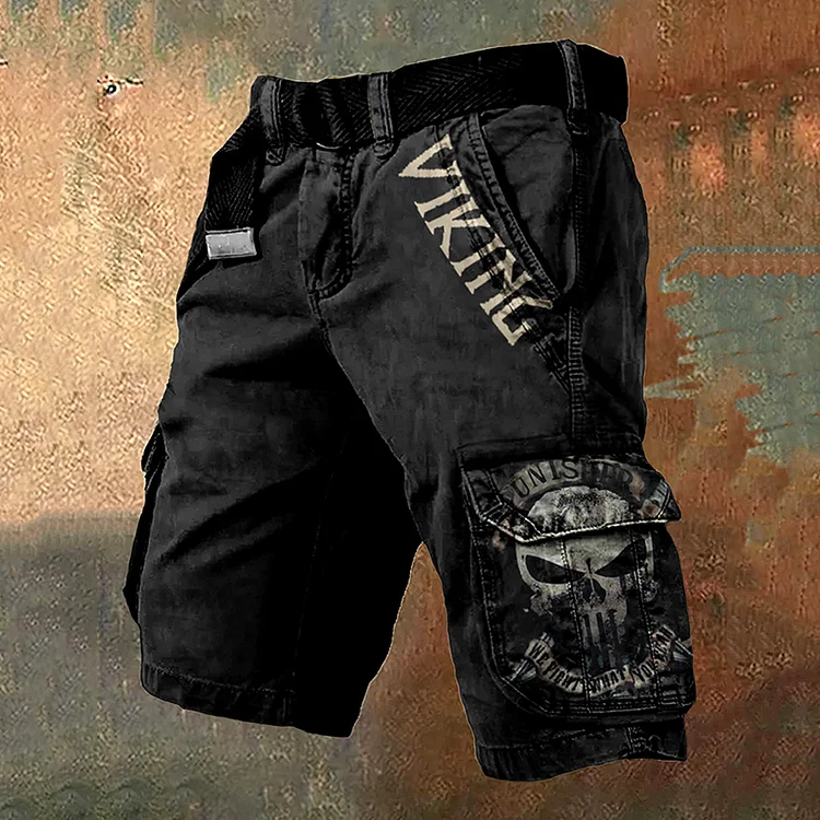 Comstylish Viking Skull Punisher Art Men's Cargo Shorts