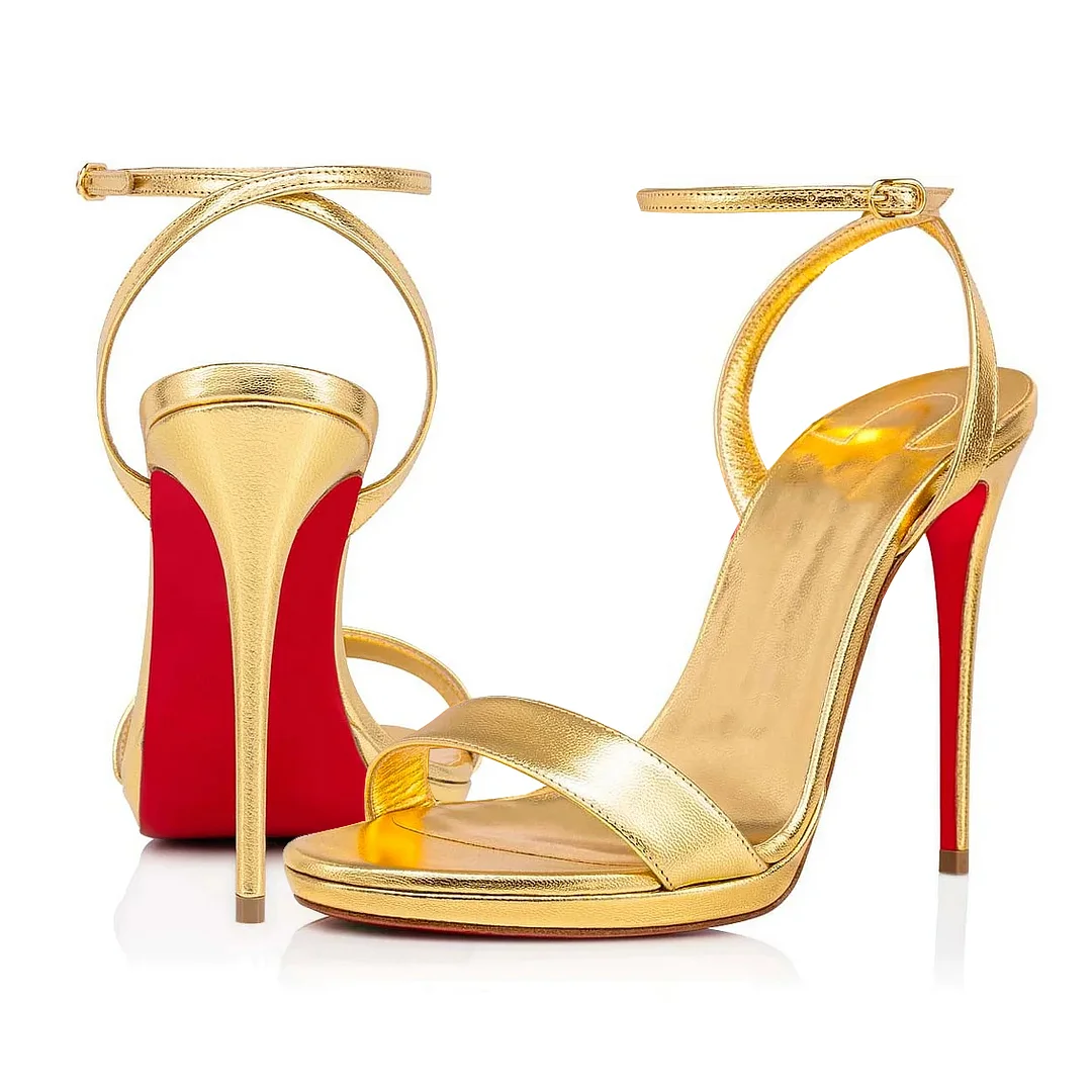 100mm/120mm Women's Low  Platform Sandals Round Open Toe Red Bottom Ankle Straps Matte Pumps-MERUMOTE