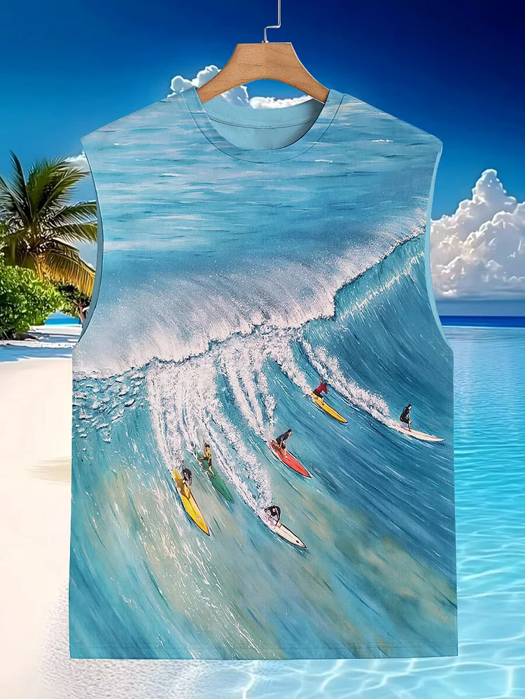 Men's Vacation Time Surfing Sports Art Print Tank Top