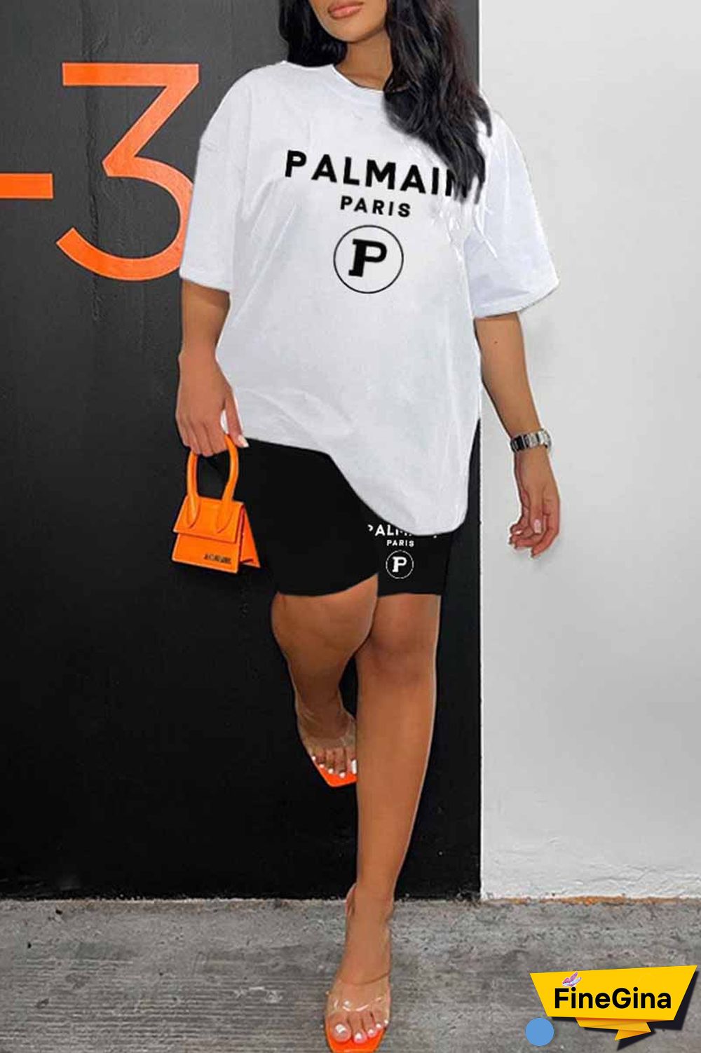 Blue Casual Print Letter O Neck Short Sleeve Two Pieces