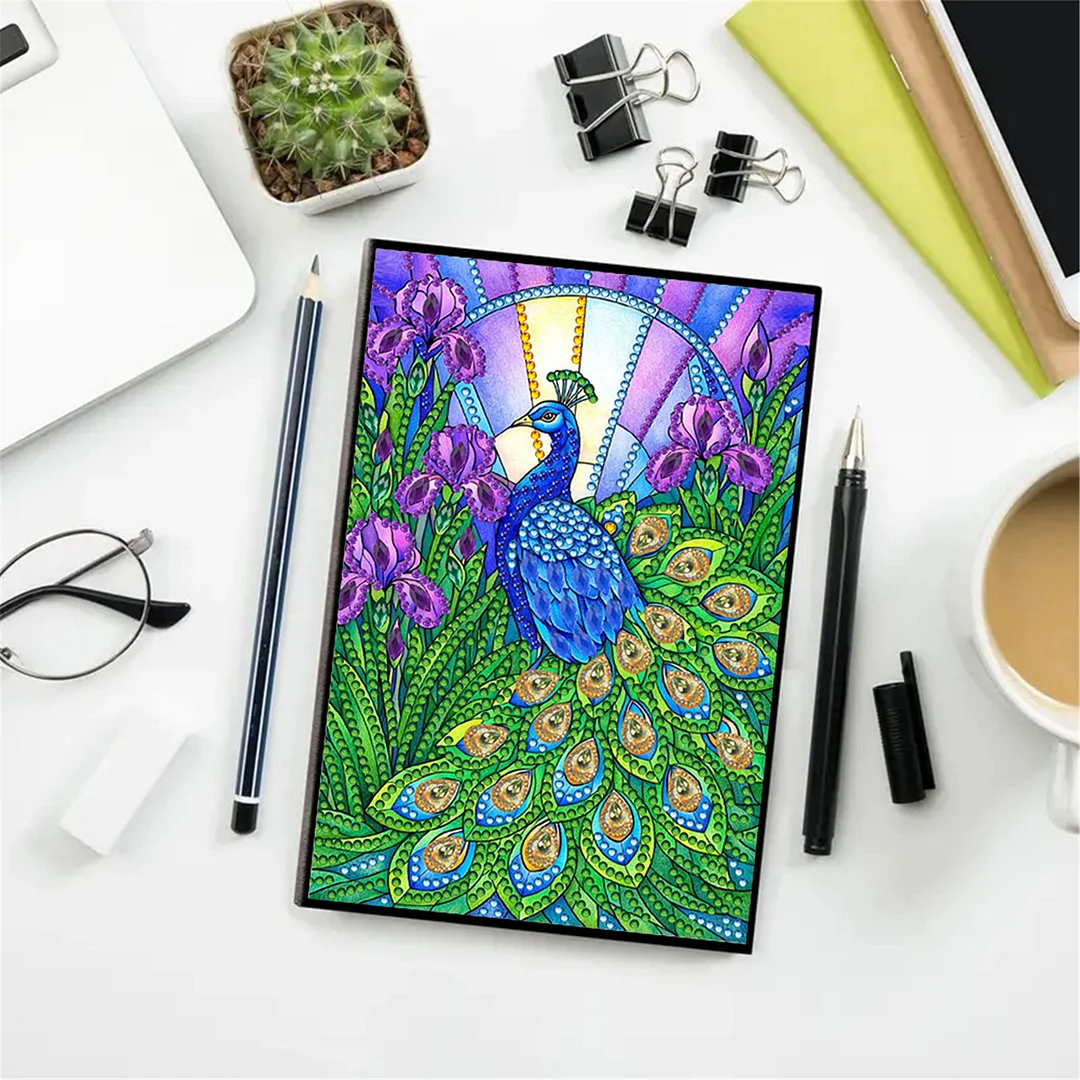 DIY Flower Diamond Painting Journals Notebooks 50 Pages A5 No Lines Special Shaped Diamond Art Kits for Beginners Craft Lovers and Artists (Peacock)