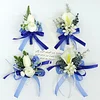 10PCS Wedding Bridal Groom Catering Business Ceremony Guests Blue White Corsage Boutonniere Wrist Bouquets Artificial Flower