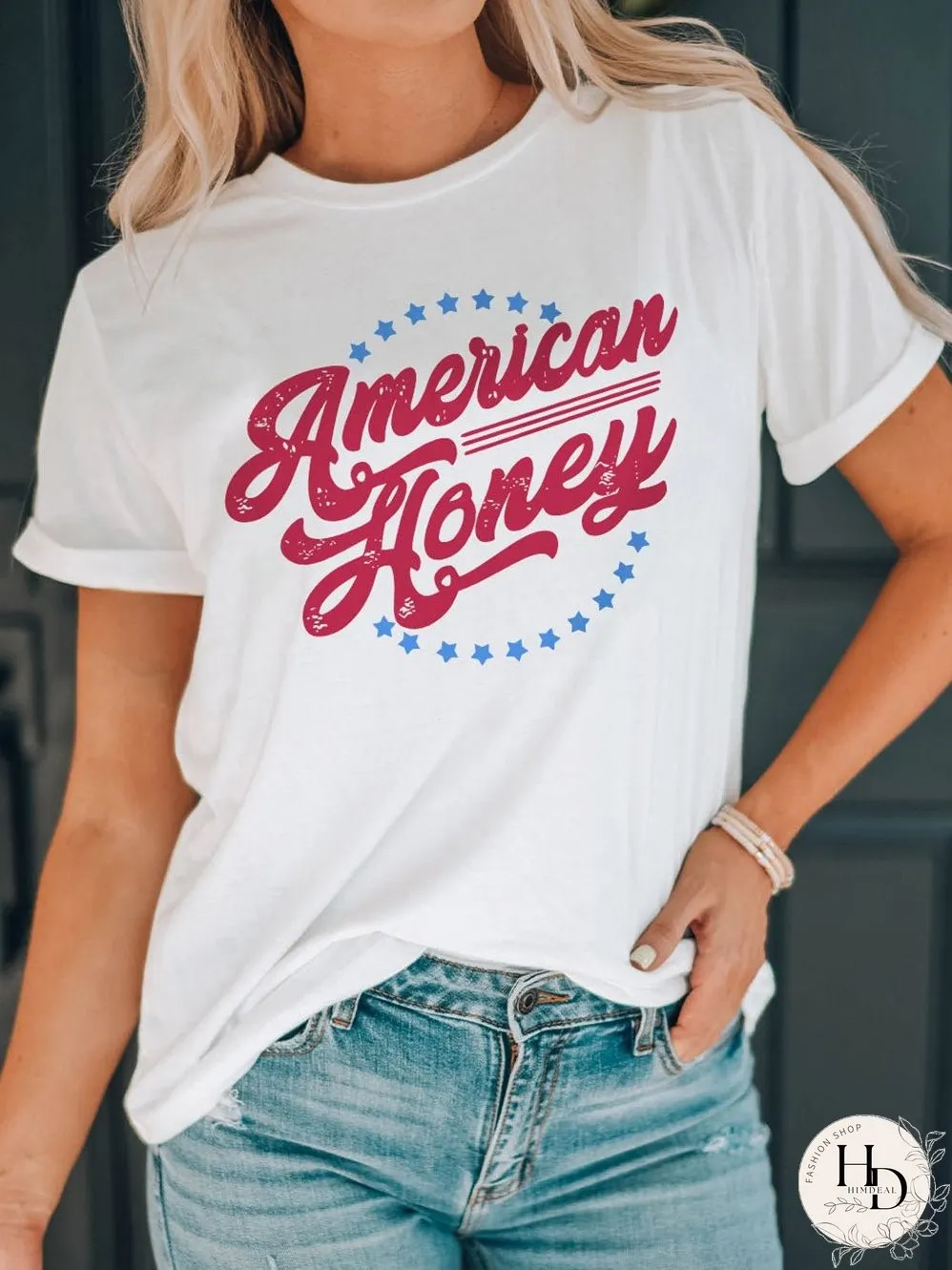 American Honey Flag Print Graphic Tee - White