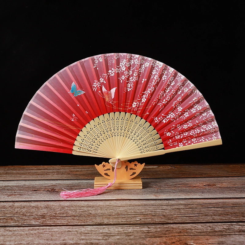 Bamboo Two Green Folding Fan Smile Fan Female Antique Fan Dance Fan Folding Fan Student Gift Elegant Fan